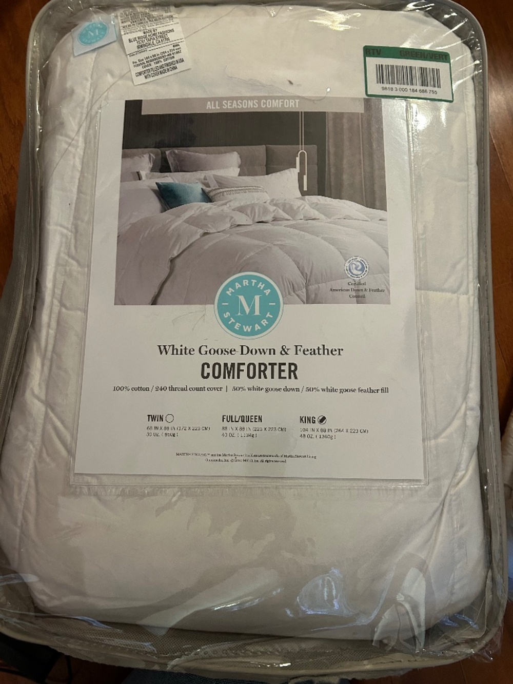 Martha Stewart white goose down & feather comforter - king